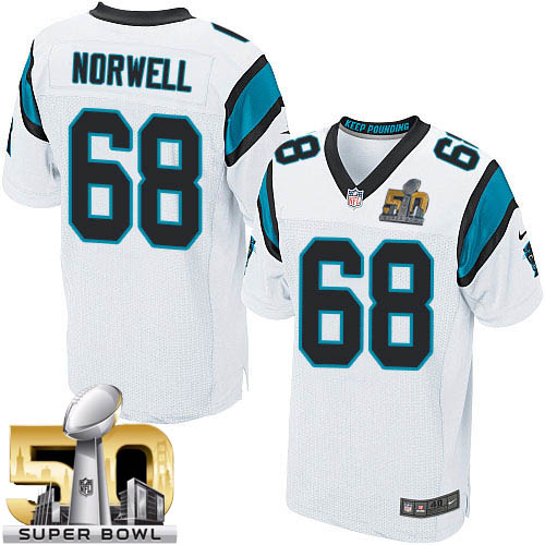 Men's Elite Andrew Norwell Super Bowl L Nike Jersey White Road - #68 NFL Carolina Panthers